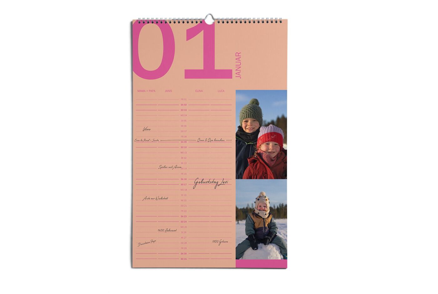 CEWE Wandkalender XL für Juni mit dem Bild einer lächelnden Frau und eines grinsenden Kindes